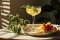 Refreshing Basil Lemon Cocktail on Elegant Marble Table