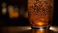 Refreshing beer drop illuminates dark bar night generated by AI