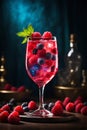 Refreshing berry cocktail with raspberries and blueberries