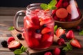 Refreshing Berry Drink in a Glass Jug with Fresh Berries and Space for Custom Text