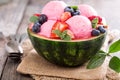 Refreshing berry sorbet served in watermelon Royalty Free Stock Photo