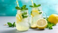 refreshing beverage, lemonade, served in a glass jar with a minty twist.