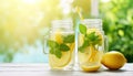 refreshing beverage, lemonade, served in a glass jar with a minty twist. Royalty Free Stock Photo