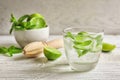 Refreshing beverage with mint and lime in glass Royalty Free Stock Photo
