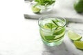 Refreshing beverage with mint and lime in glass Royalty Free Stock Photo