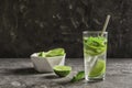 Refreshing beverage with mint and lime Royalty Free Stock Photo