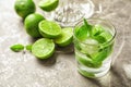 Refreshing beverage with mint and lime in glass Royalty Free Stock Photo