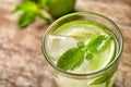 Refreshing beverage with mint and lime in glass Royalty Free Stock Photo