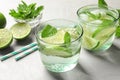 Refreshing beverage with mint and lime Royalty Free Stock Photo