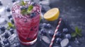 Refreshing Blueberry Lemonade With Lemon Slice