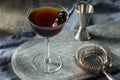 Refreshing Boozy Black Manhattan Cocktail Royalty Free Stock Photo