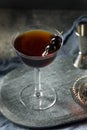 Refreshing Boozy Black Manhattan Cocktail Royalty Free Stock Photo