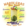 Mardi Gras Rum Punch Cocktail New Orleans French Quarter Bourbon Street Louisiana Royalty Free Stock Photo