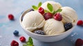 Refreshing Bowl of Ice Cream With Raspberries, Blackberries and Mint