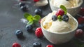 Refreshing Bowl of Ice Cream With Raspberries, Blueberries and Mint Royalty Free Stock Photo