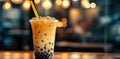 Refreshing Bubble Tea Delight. Boba wallpapers with high detail on a plain background Royalty Free Stock Photo