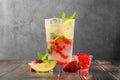 Refreshing bubble tea mojito with strawberry and boba Royalty Free Stock Photo