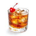 Refreshing Cherry Whiskey Cocktail with Ice Cubes in a Glass