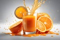 Refreshing Citrus Beverage in Glass with Splashing orange juice