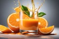 Refreshing Citrus Beverage in Glass with Splashing orange juice