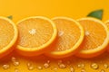 Refreshing citrus display orange slices on a vibrant yellow backdrop