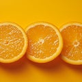 Refreshing citrus display orange slices on a vibrant yellow backdrop