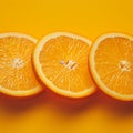 Refreshing citrus display orange slices on a vibrant yellow backdrop