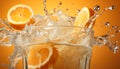 Refreshing citrus drink with lemon slice, ice, and splashing water generated by AI Royalty Free Stock Photo