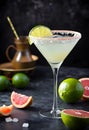 Refreshing Citrus Elixir: Margarita Cocktail with Salted Rim and Ice Royalty Free Stock Photo