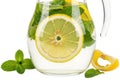 Refreshing citrus mint infused water pitcher with condensation Royalty Free Stock Photo
