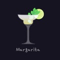 Refreshing Classic Margarita with Lime, Mint and Salt isolated on black background, Vector Illustration.