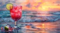 Refreshing cocktail on the beach at sunset - generative ai Royalty Free Stock Photo