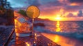 Refreshing cocktail by the beach at sunset - generative ai Royalty Free Stock Photo