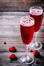 Refreshing cocktail with champagne and cranberry for Valentine`s day Royalty Free Stock Photo