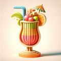 Refreshing cocktail. 3D cartoon illustration on a light background Royalty Free Stock Photo