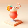 Refreshing cocktail. 3D cartoon illustration on a light background Royalty Free Stock Photo