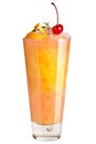 Refreshing cocktail with orange peel and maraschino cherry decoration Royalty Free Stock Photo
