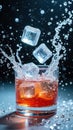 Refreshing cocktail splash with ice cubes in mid-air Royalty Free Stock Photo