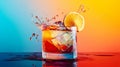 Refreshing Cocktail Splash in Vibrant Blue and Orange Royalty Free Stock Photo