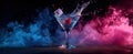 The refreshing cocktail splash in a vibrant blue and pink atmosphere..AI generated image Royalty Free Stock Photo