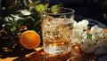 Refreshing cocktail on a wooden table, nature elegance in glass generated by AI Royalty Free Stock Photo