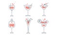 Refreshing Cocktails Collection, Alcohol Drinks Lined Signs Vector Illustration on White Background