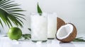 Refreshing Coconut Juice Drink With Ice And Palm