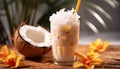 Refreshing coconut milkshake, a tropical drink for relaxation generated by AI