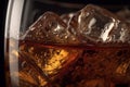 Refreshing Cola Delight A Close-Up View of a Sparkling Cola Drink with Glistening Ice Cubes. created with Generative AI