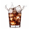 Refreshing cola glass with ice cubes dropping, isolated on white, Ai Generated Royalty Free Stock Photo