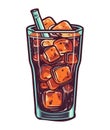 Refreshing cola with ice and bubbles