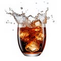 Refreshing Cola Splash with Ice Cubes in a Clear Glass. AI generation Royalty Free Stock Photo