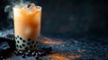Refreshing Cold Bubble Milk Tea with Tapioca Pearls in Glass with Ice on Dark Background Delicious and Trendy Beverage Perfect for Royalty Free Stock Photo