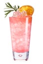 Refreshing cold pink cocktail with ice decorated with dried orange and rosemary. Royalty Free Stock Photo